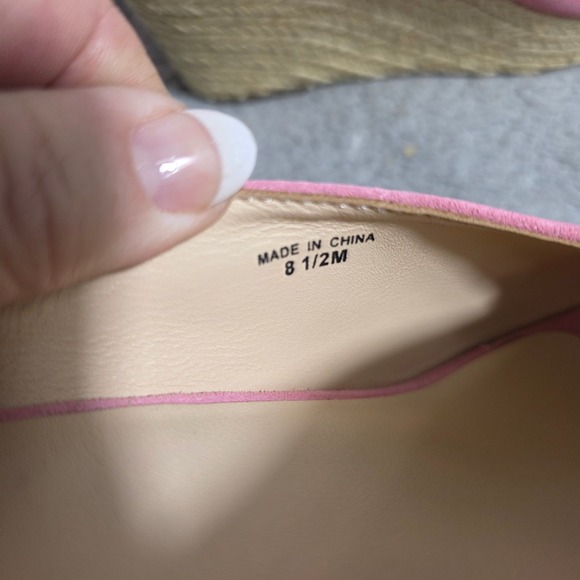 Kate Spade Thea Pink Suede Espadrille Wedge Mules Logo Side 8.5M NEW - Picture 5 of 7